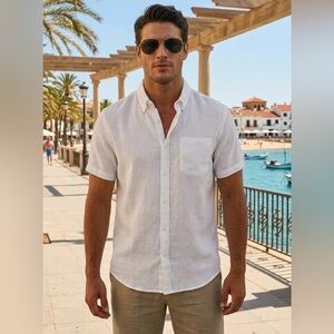 Porter & Ash 100% Linen Button Up Shirt Mens Large White Preppy Casual NWT